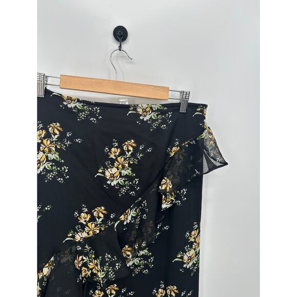 Luna Skies Midi Skirt Women XL Black Floral Ruffle Asymmetrical 90s Y2K Feminine - Picture 4 of 7